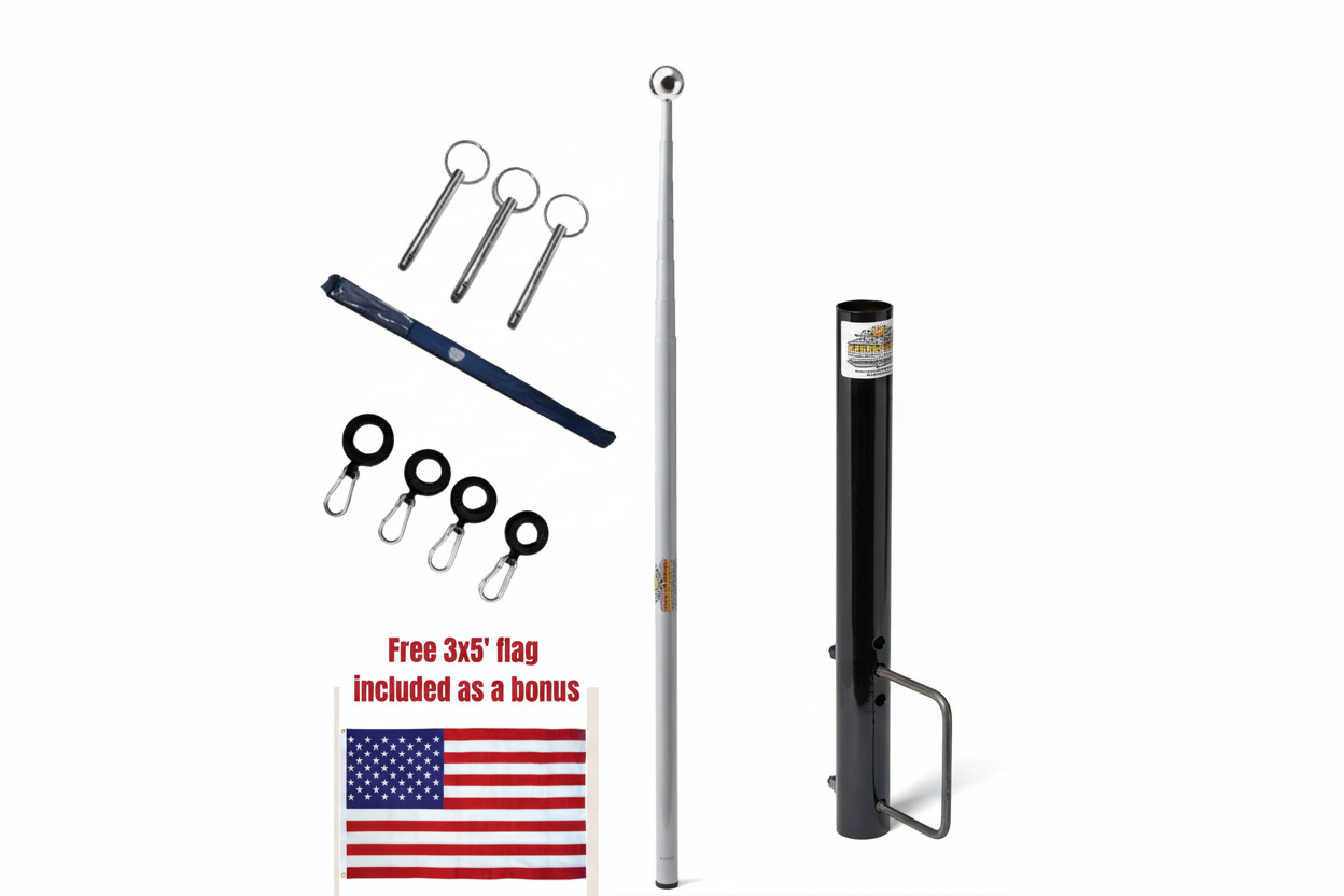 Telescopic Fiberglass Flagpole & 6" Frame Mount Kit