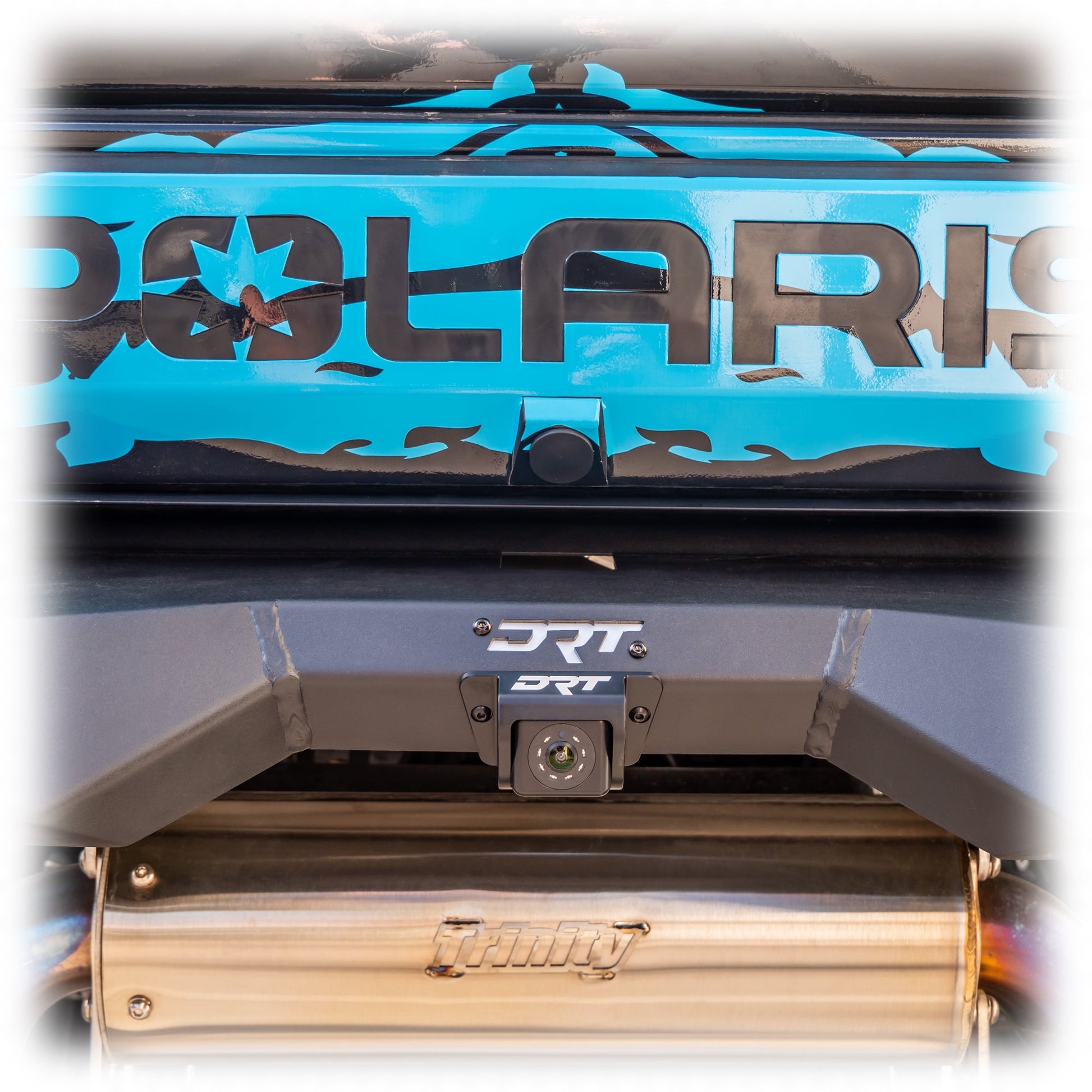 Installed view of a rear camera mount on a 2024 Polaris Xpedition