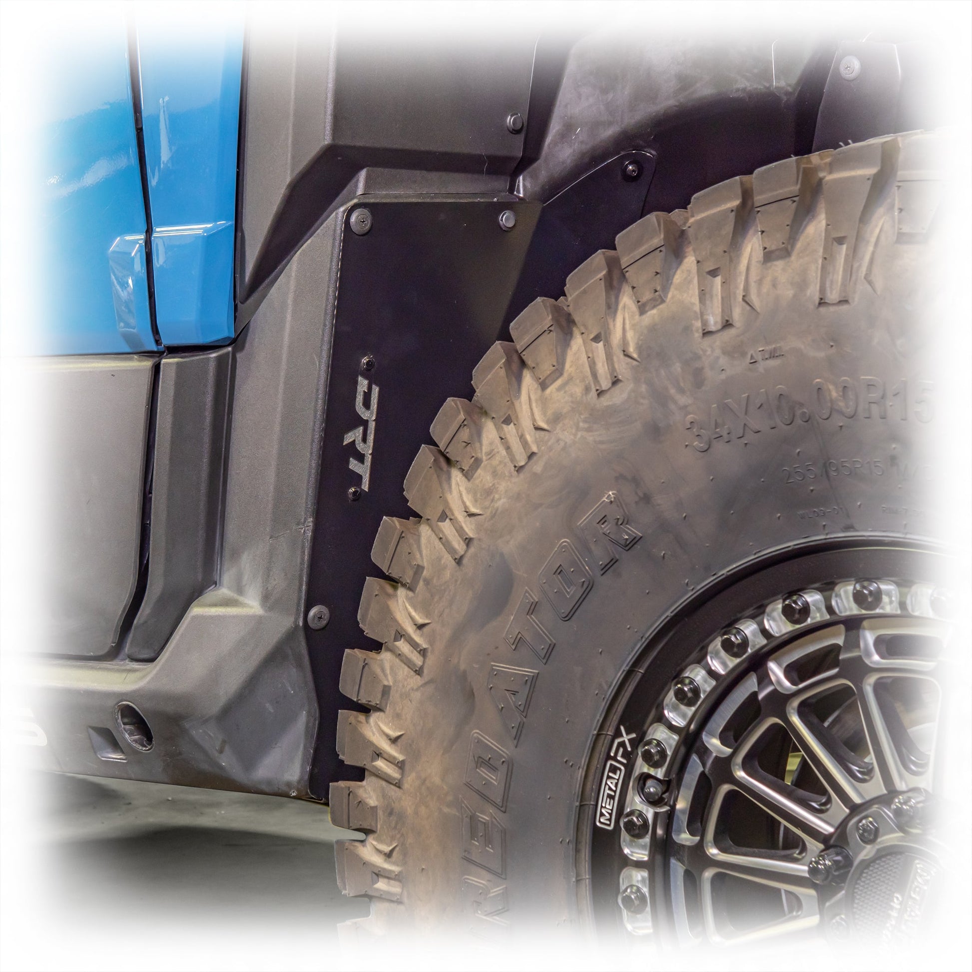 Close up of inner fender protection with mounting hardware for Xpedition