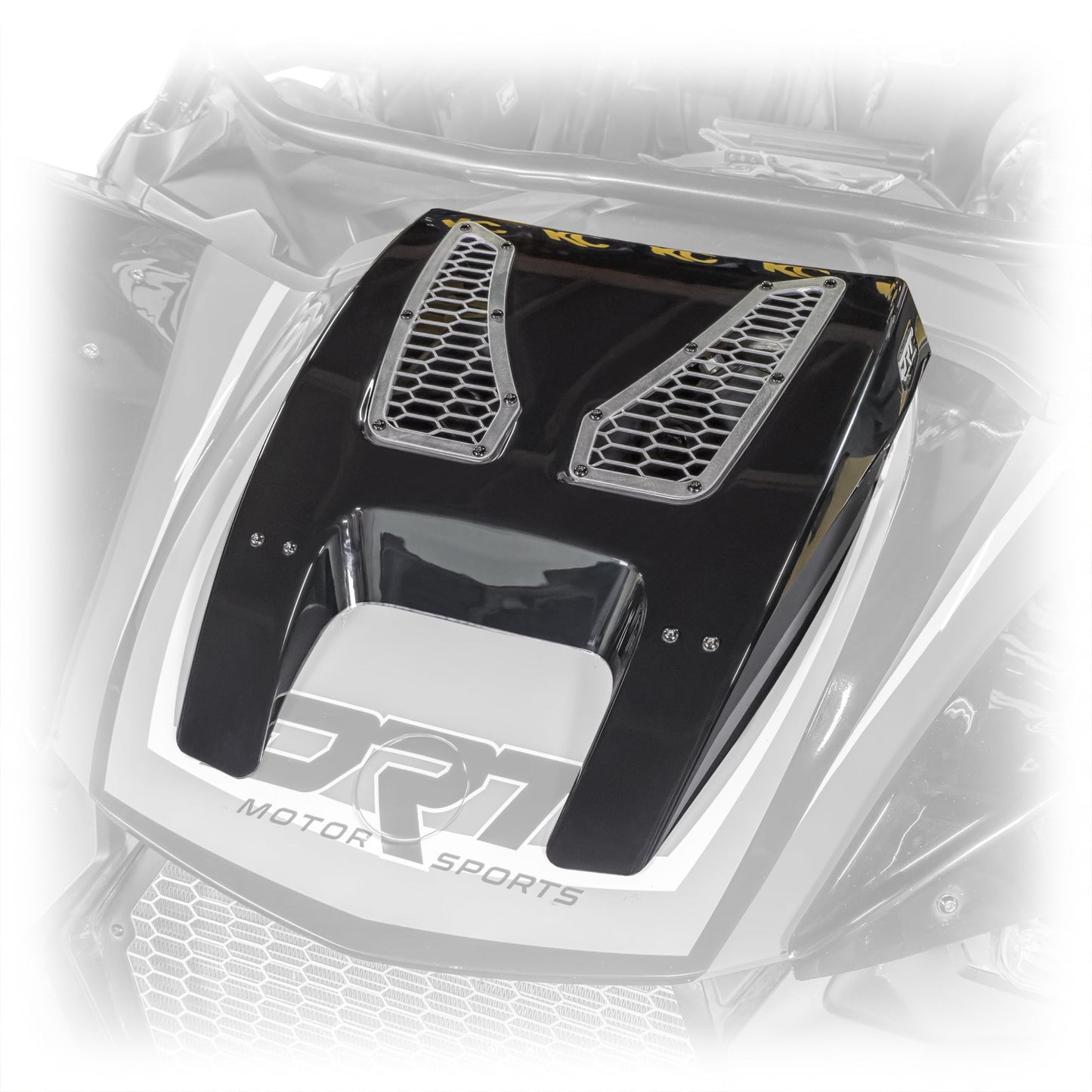 DRT hood scoop featuring expanded hex mesh vents for heat dissipation on Can-Am R