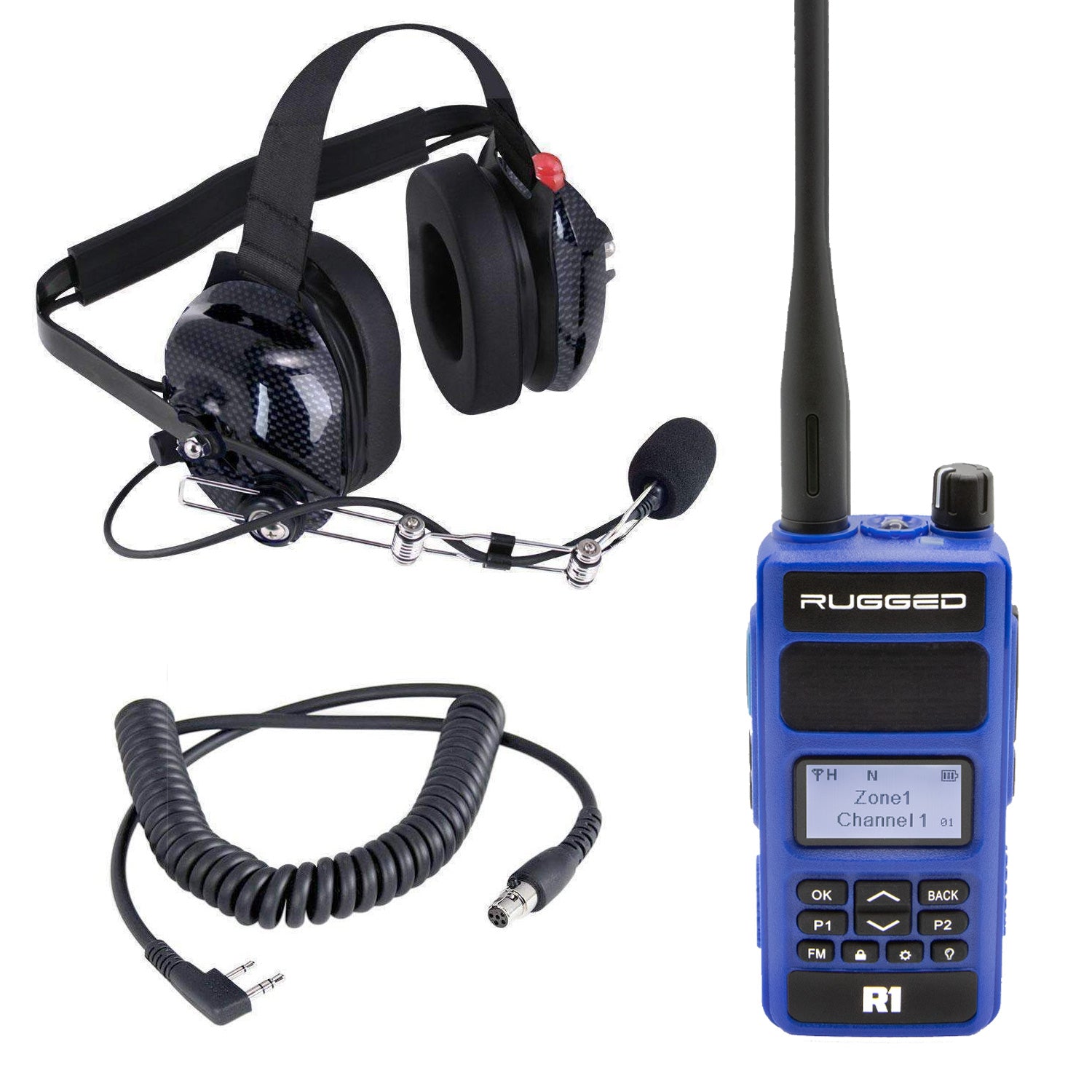 Crew Chief - H42 Spotter Headset and Rugged Handheld Radio Package - Single Radio / RDH Digital UHF Radio / Black