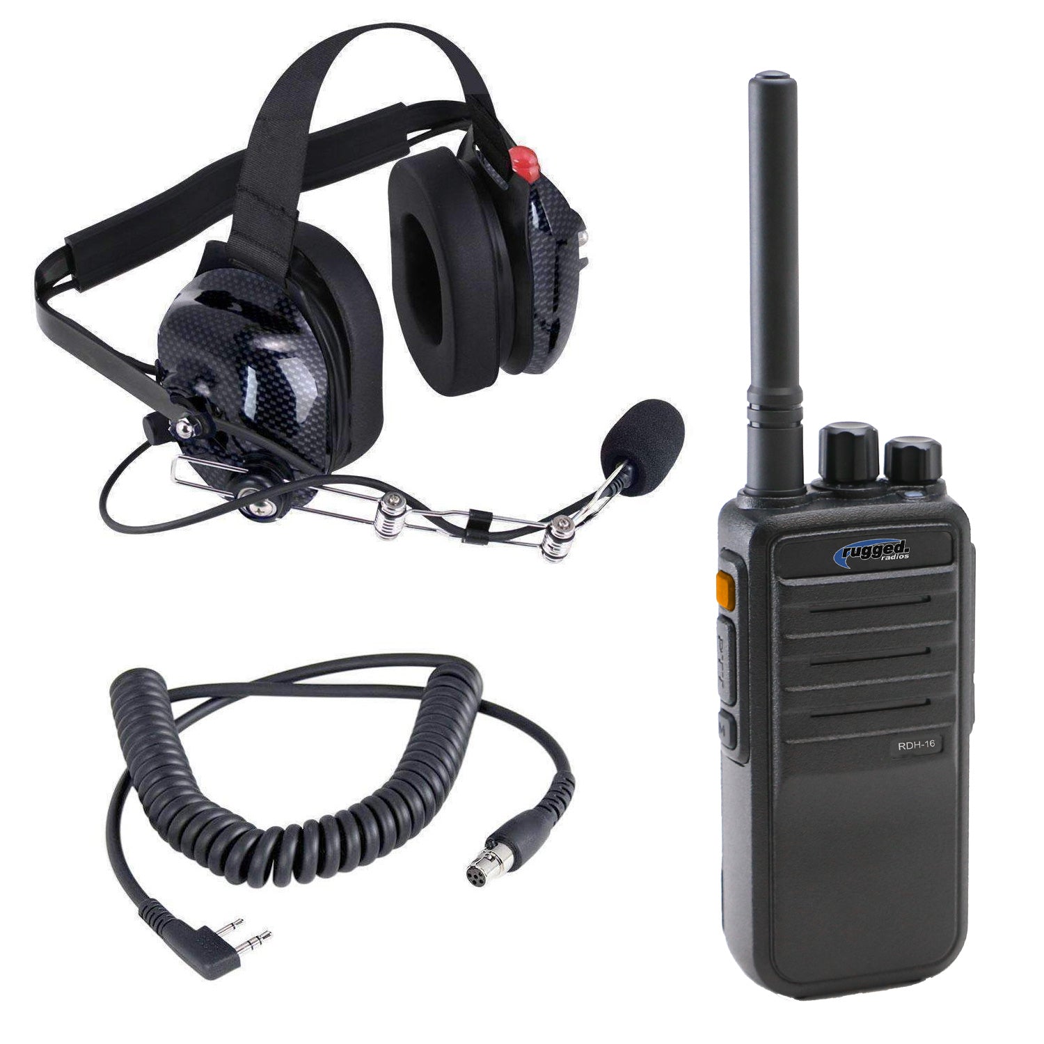Crew Chief - H42 Spotter Headset and Rugged Handheld Radio Package - Single Radio / RDH Digital UHF Radio / Black