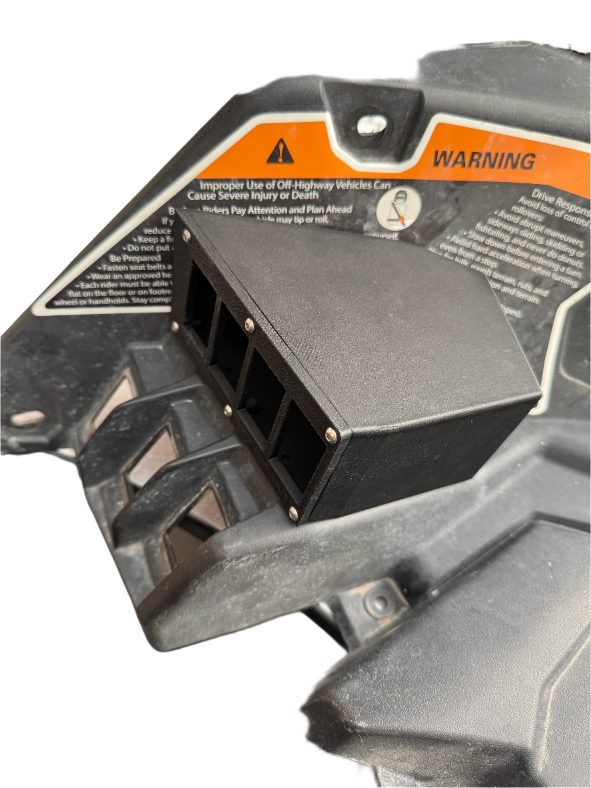 Close-up of four Carling-size switch slots on durable carbon fiber switch panel.