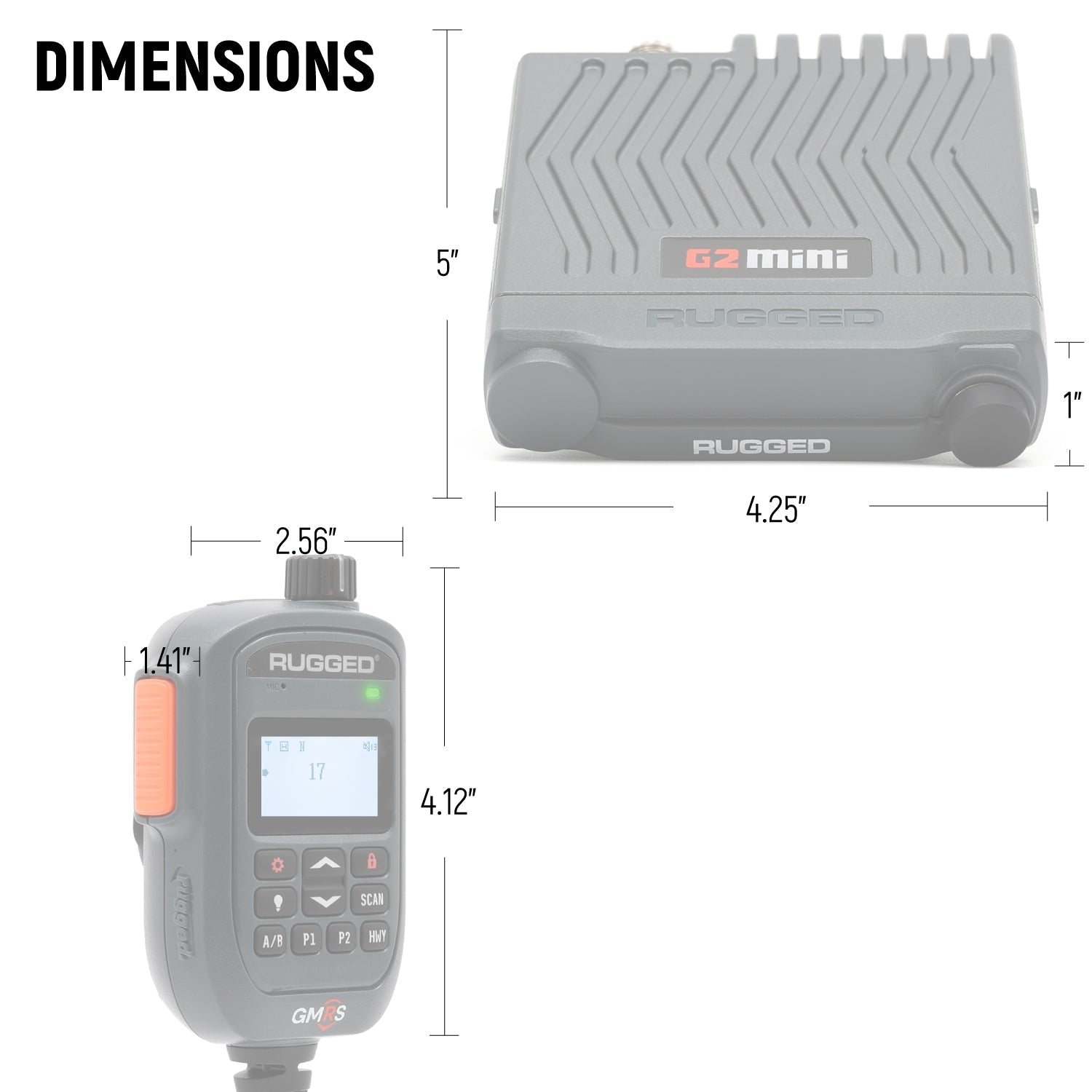 G2 Mini GMRS mobile radio dimensions