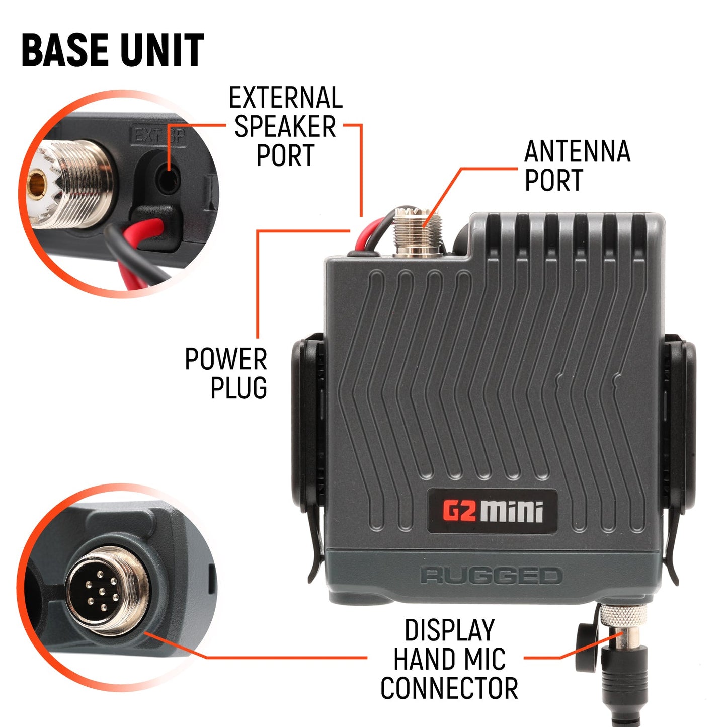 G2 Mini GMRS mobile radio feature infographic
