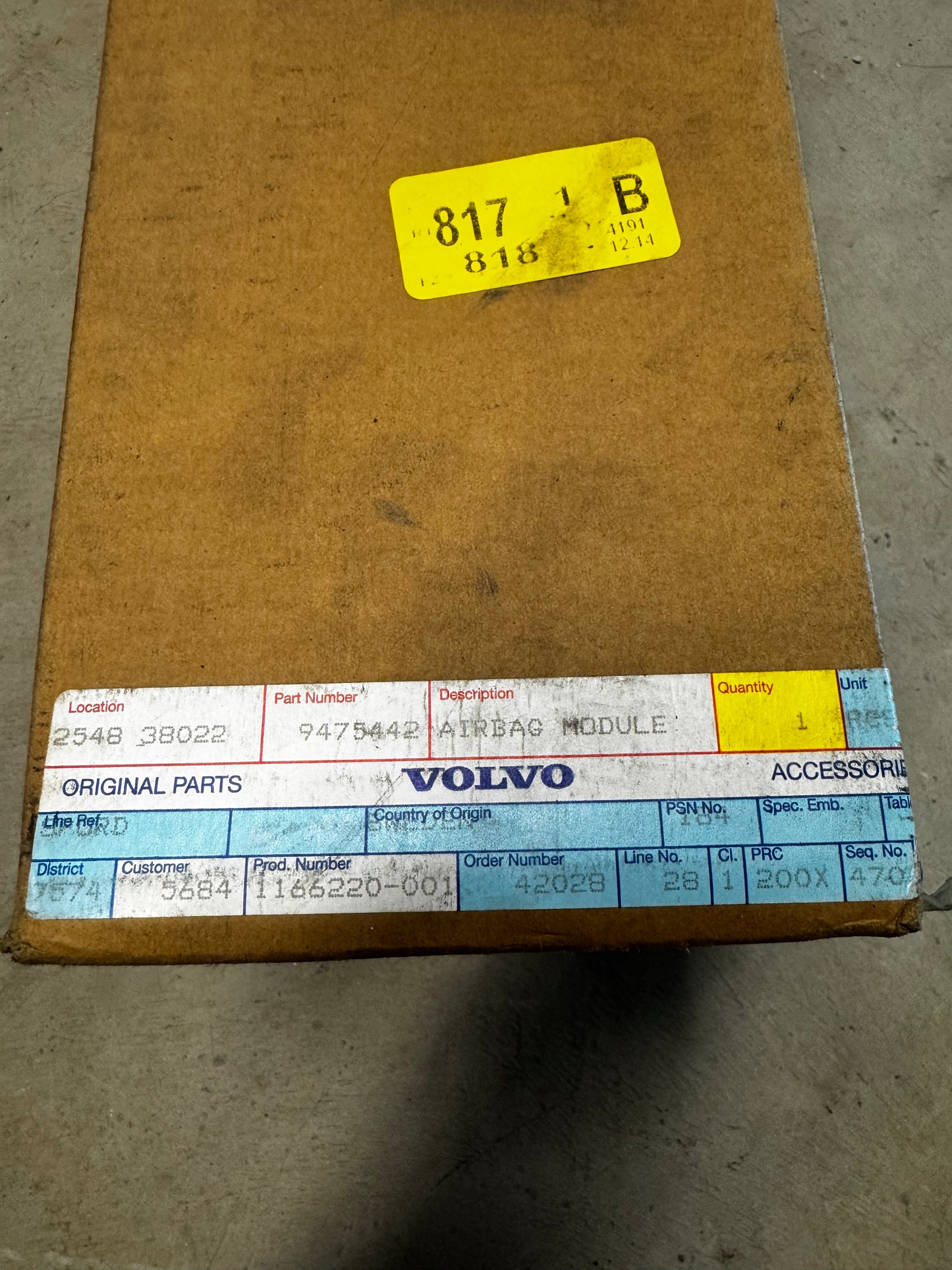 NOS - Volvo #9475442 Right Seat Airbag