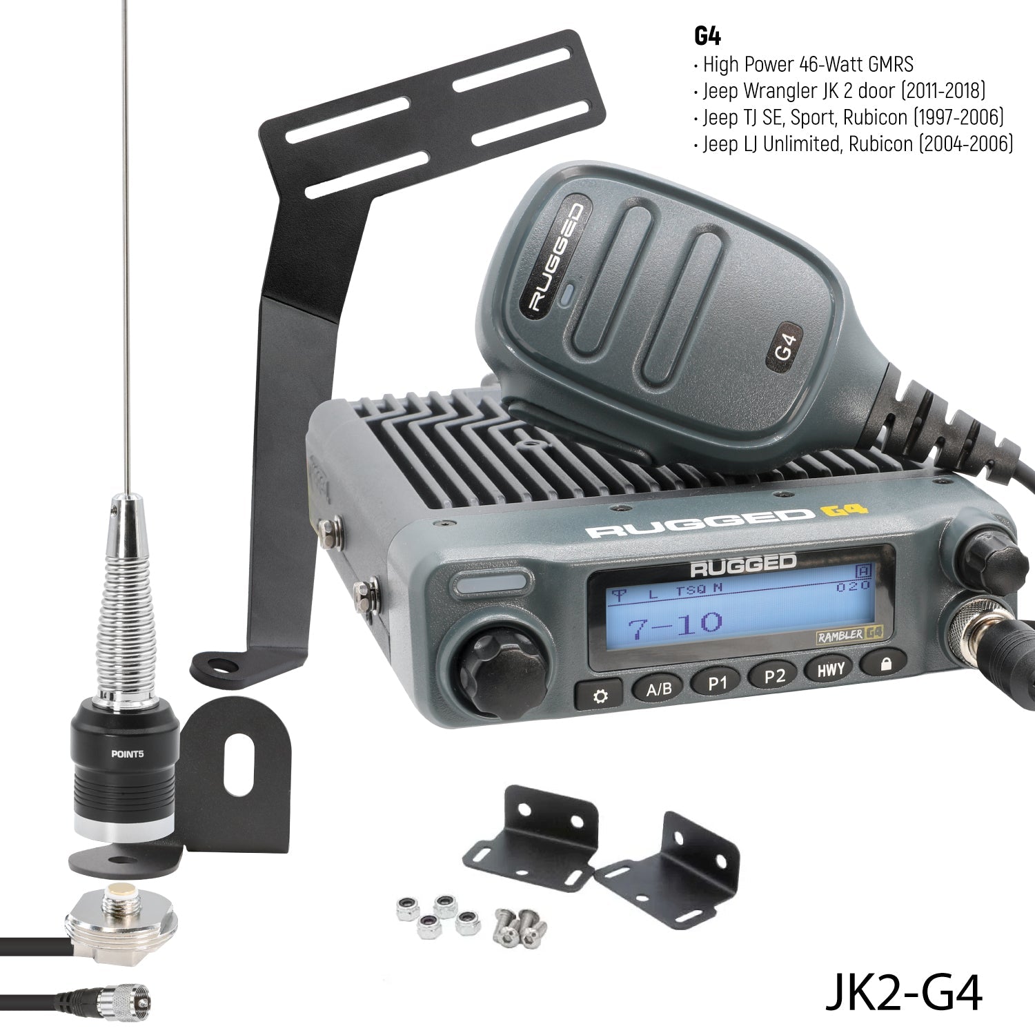 GMRS Mobile Radio Kit for Jeep Wrangler TJ LJ and JK - JK 2-Door (11-18) and TJ (97-06) and LJ (04-06) / GMR25 Waterproof