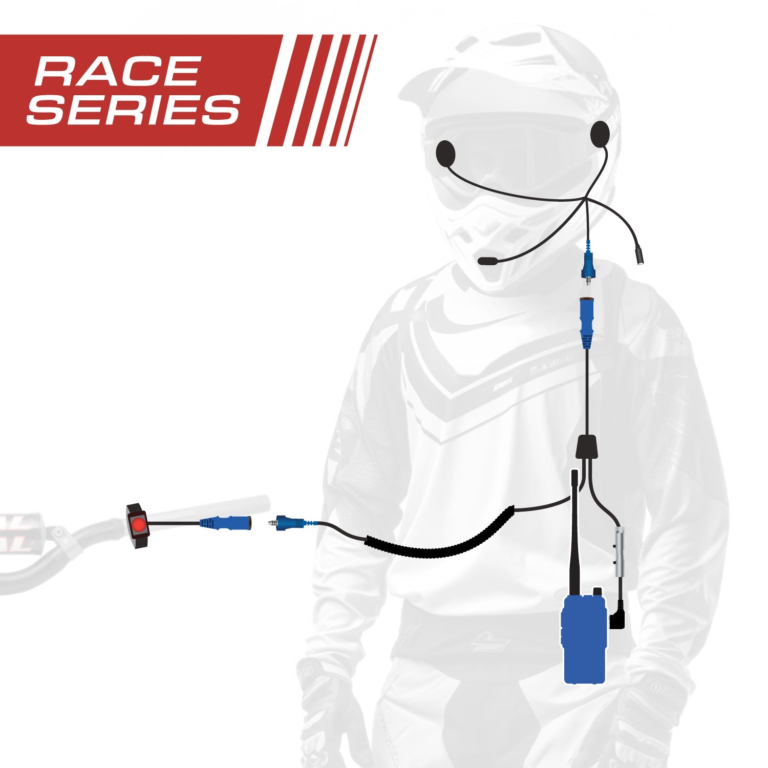 RACE SERIES Complete Motorcycle Communication Kit with OFFROAD Cables ...