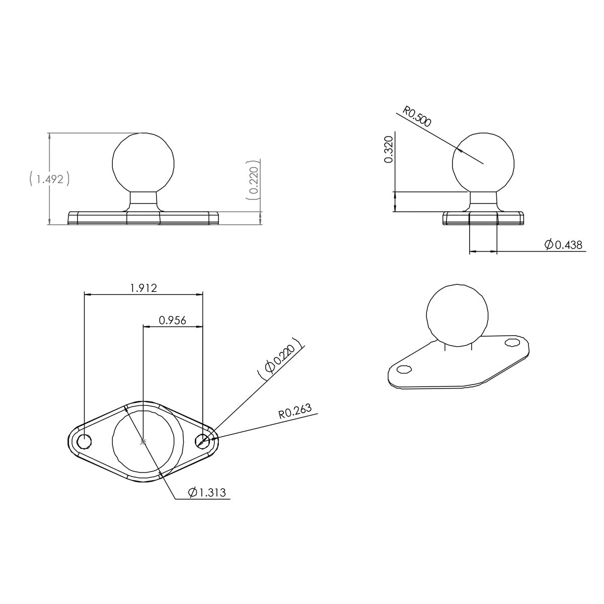 RAM Diamond Ball Base - B Size - 1 Inch