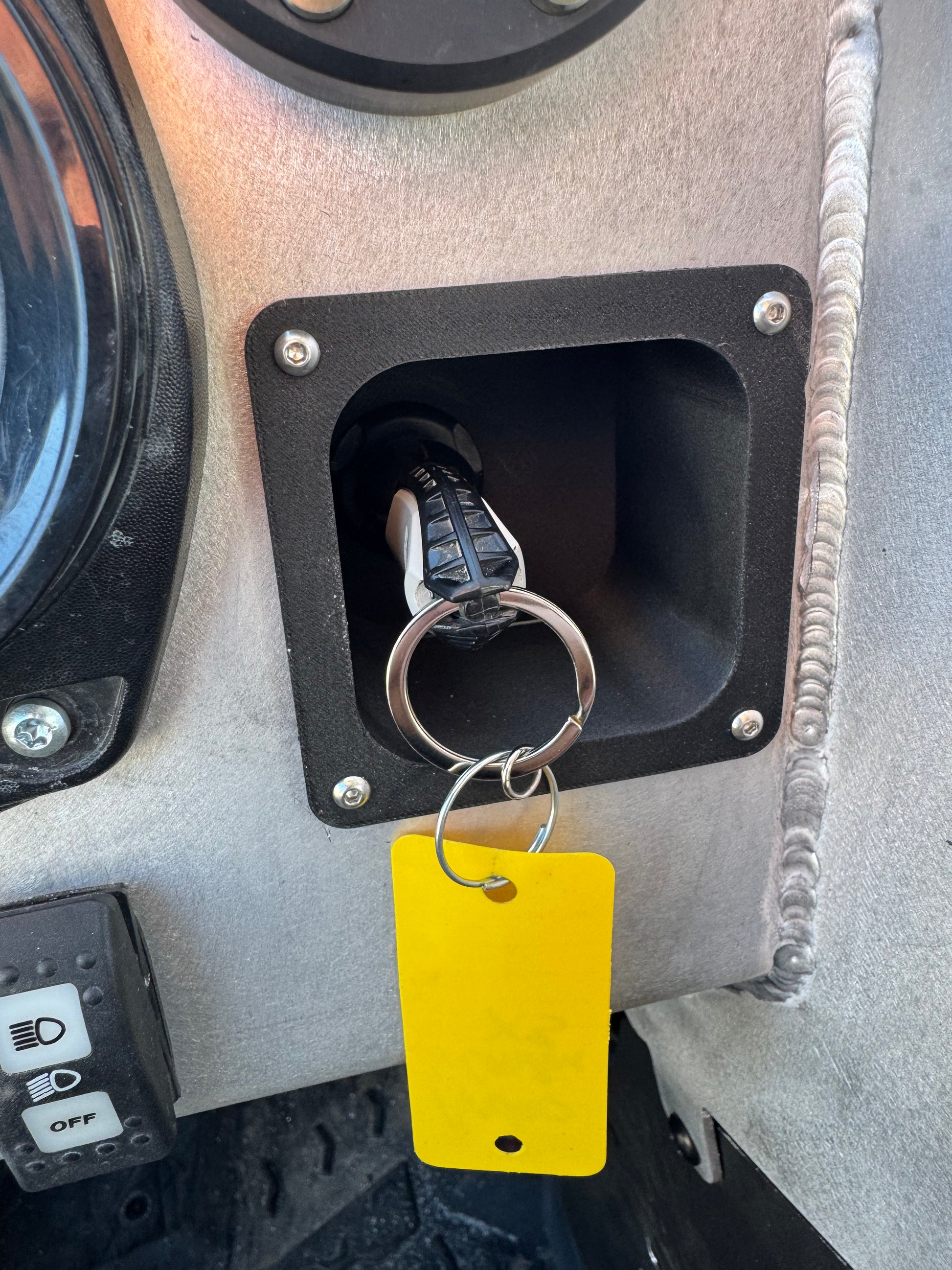 Can-Am X3 key fob flush mount for aluminum dash panel