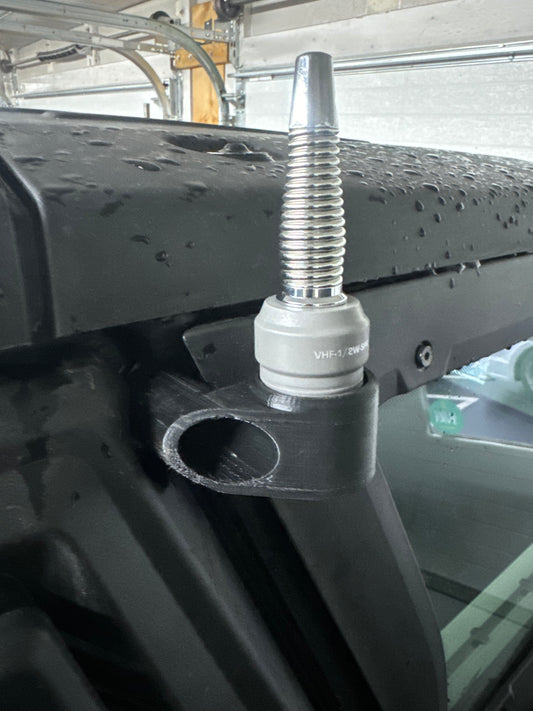 Introducing the custom antenna mount for the Polaris Xpedition UTV, designed specifically for Rugged Radios GMRS and Business Band antennas. This mount seamlessly integrates with your UTV's factory cage, utilizing the existing cage bolt for an easy, secure installation. The design ensures that the antenna coax cable is neatly hidden, providing a clean, professional look. Crafted with precision using a high-strength nylon material, the mount is 3D printed using Selective Laser Sintering (SLS) technology.