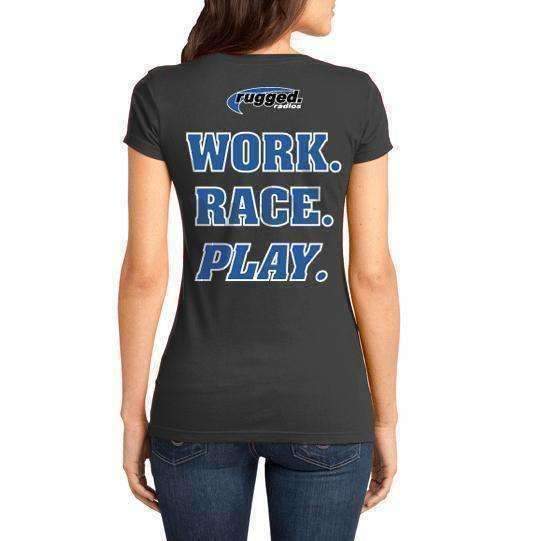 Rugged Radios WORK RACE PLAY Ladies T-Shirt - Grey - Medium